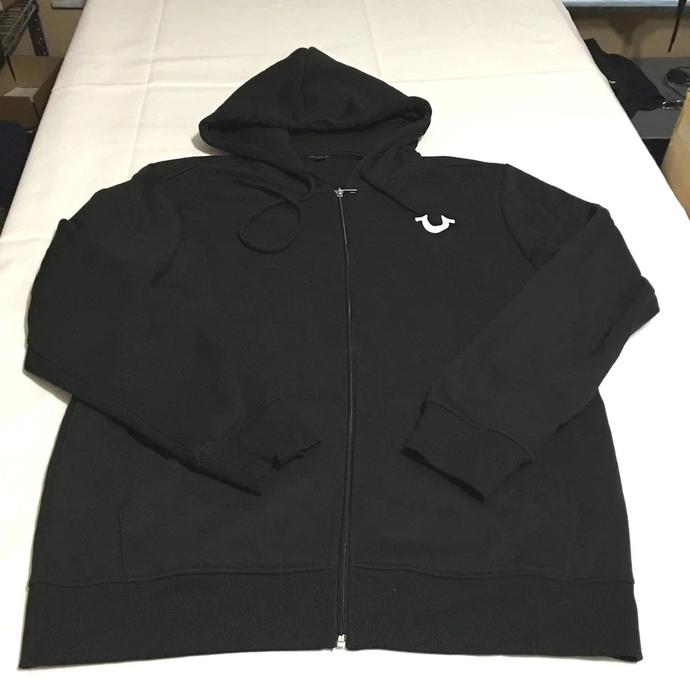 True Religion Full Zip Hoodie Mens Large Black Buddha Logo Graphic